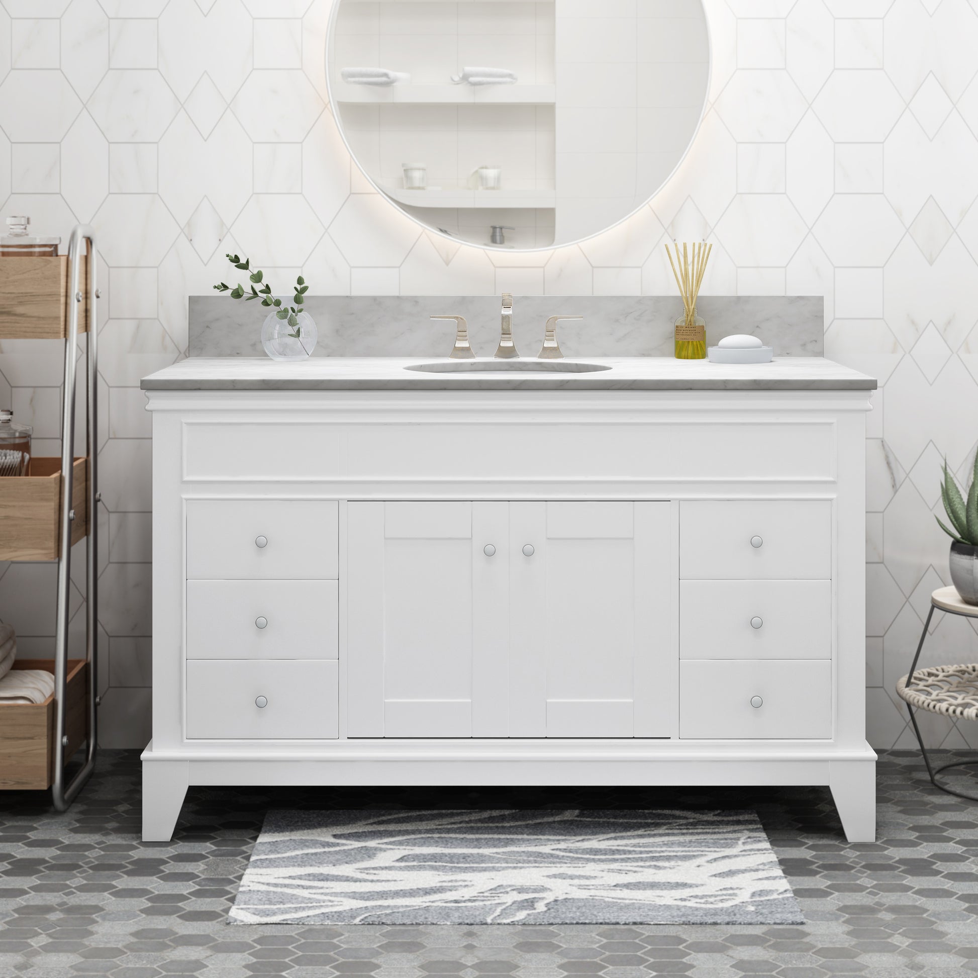 49'' Cararra White Marble Vanity Top&Ceramic Sink White Marble Marble
