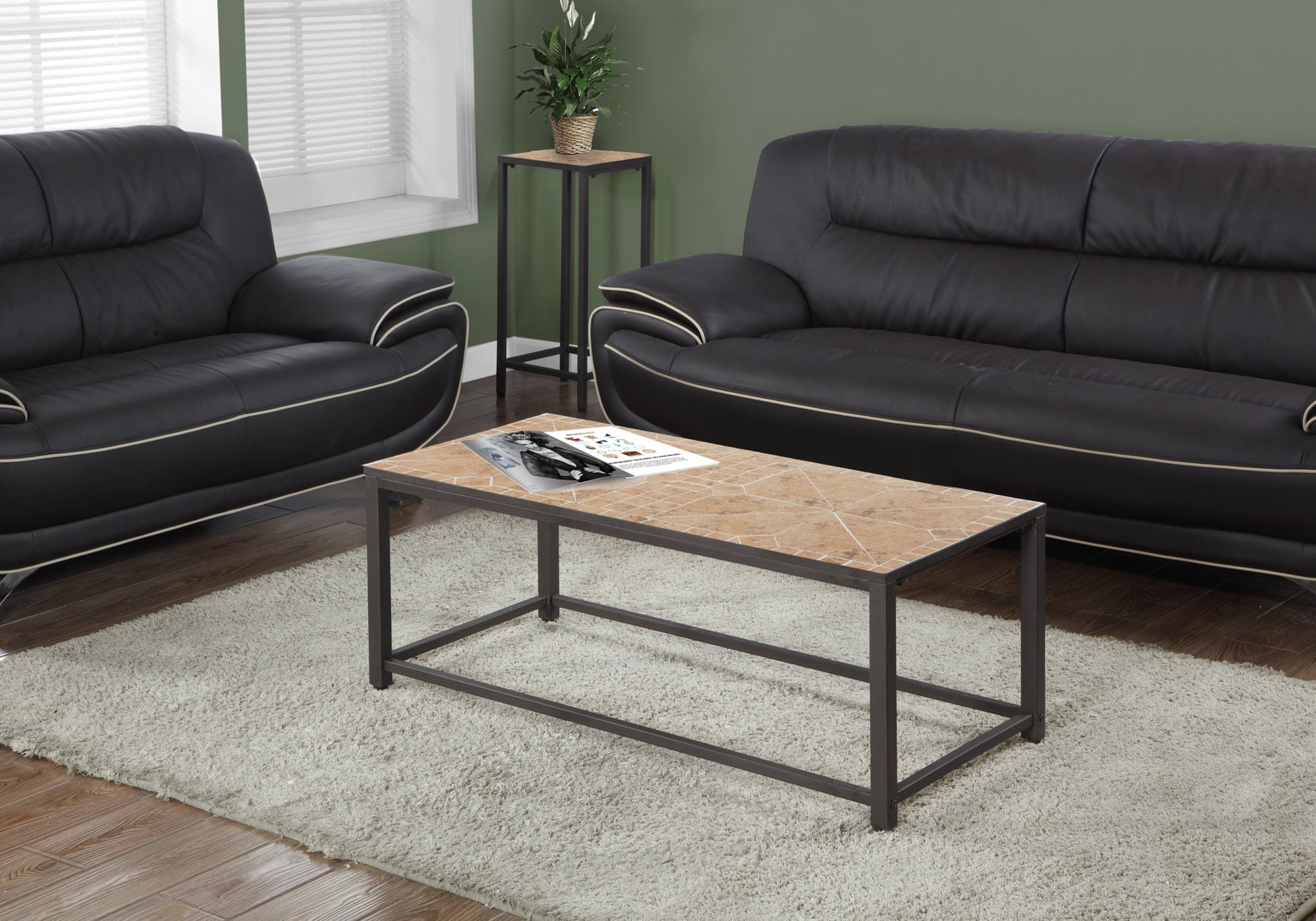 Coffee Table, Accent, Cocktail, Rectangular, Living Room, 42" L, Brown Tile, Brown Metal, Transitional Brown Metal