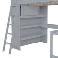 Full Size Loft Bed With Desk And Shelf Gray Full Gray Solid Wood