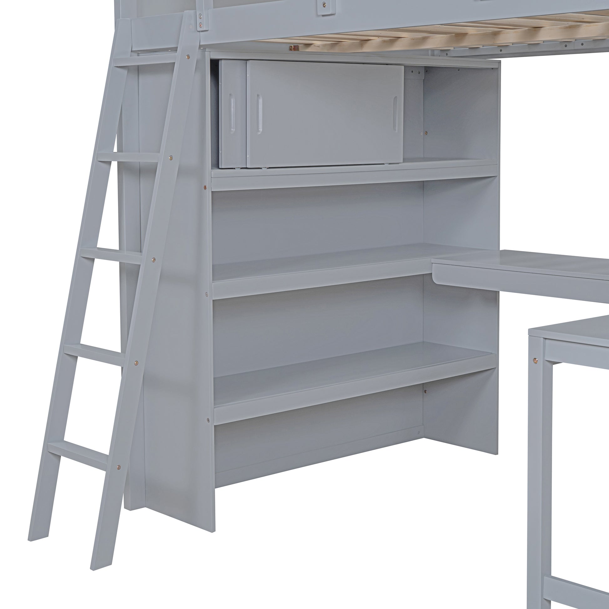 Full Size Loft Bed With Desk And Shelf Gray Full Gray Solid Wood