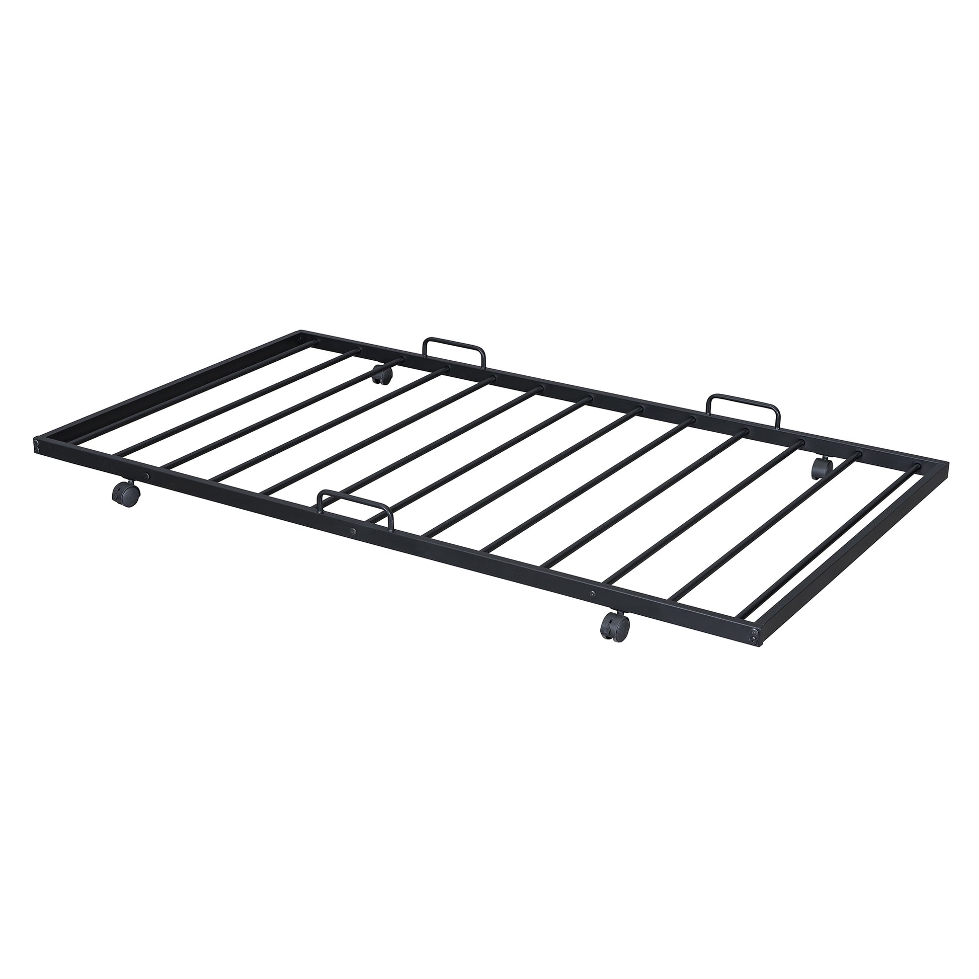 Full Size Metal House Bed With Twin Size Trundle, Black Full Black Metal