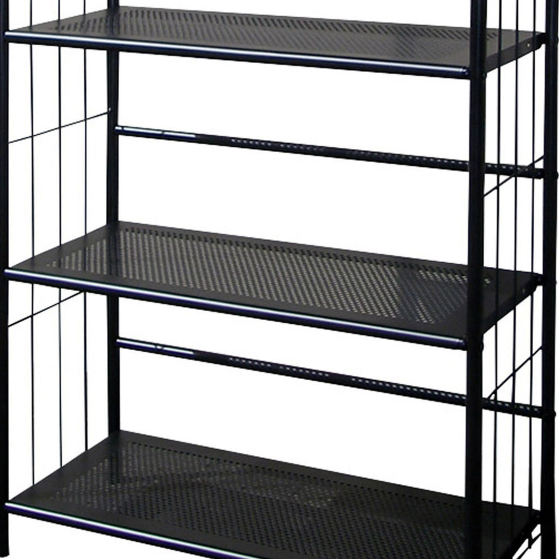 49" Tall 4 Tier Metal Standing Book Shelf, Black Finish Black Wood