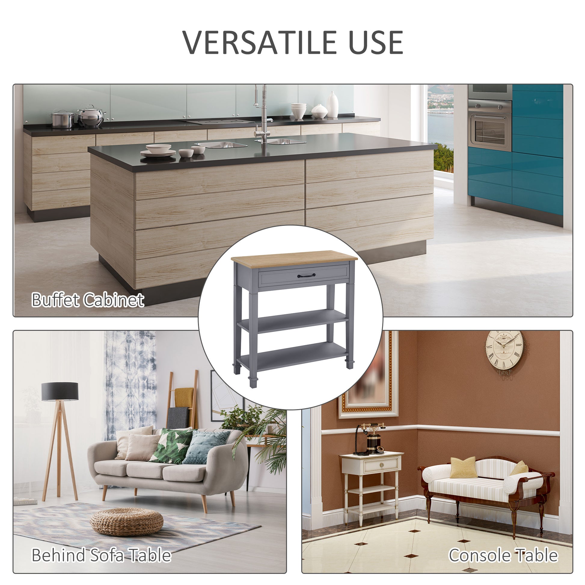 Homcom Modern Style Sofa Console Entry Hallway Table With Drawer And Shelves, Sturdy Build, And Large Storage, Grey Grey Mdf