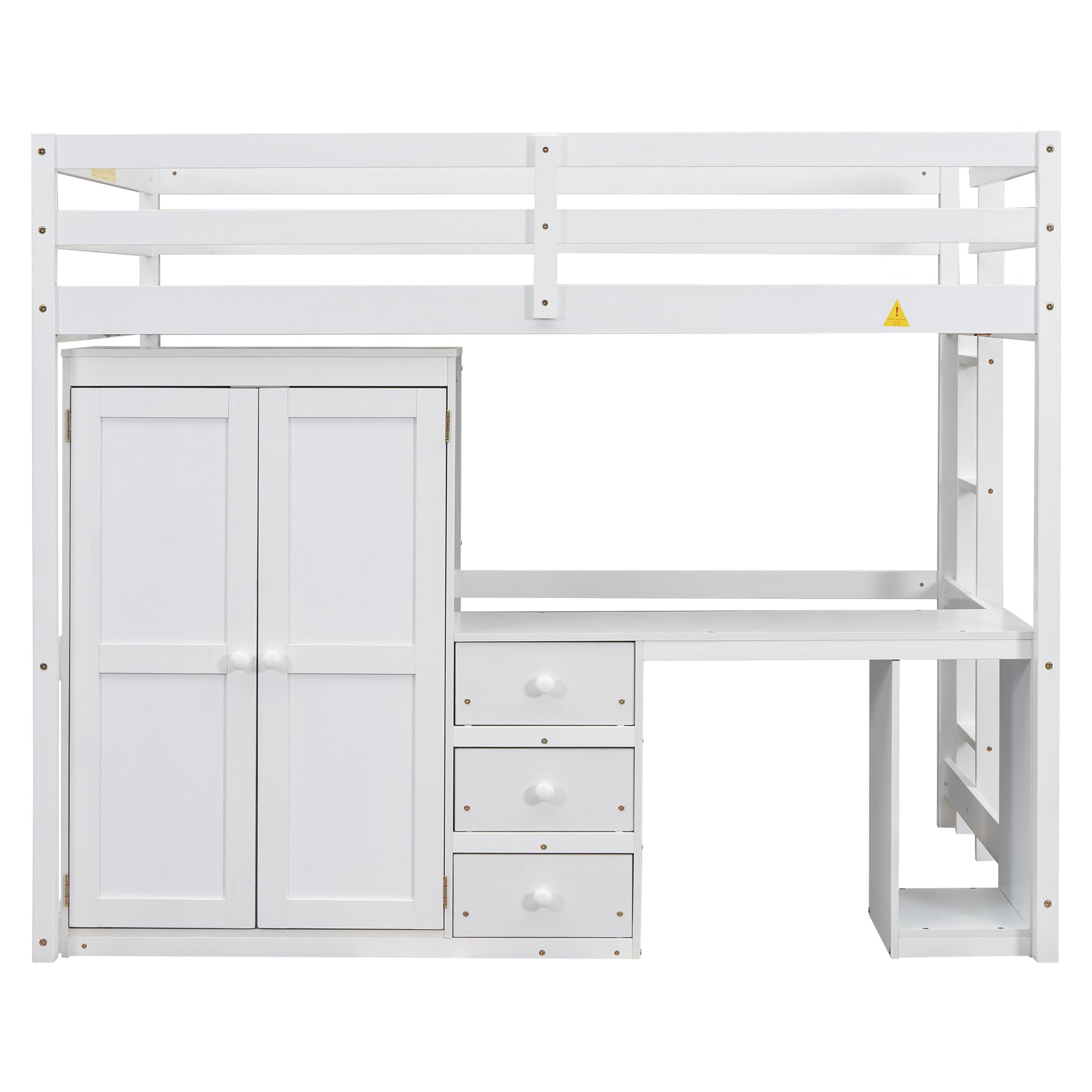 Full Size Loft Bed With Wardrobe, Desk And Storage Drawers, White Full White Pine