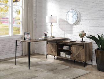 Zakwani Rustic Oak & Black Finish Writing Desk Black,Oak Metal,Synthetic Wood