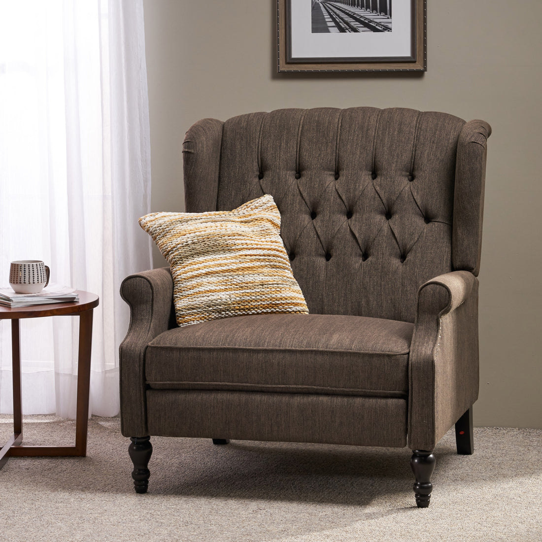 One And Half Seater Recliner Brown Fabric