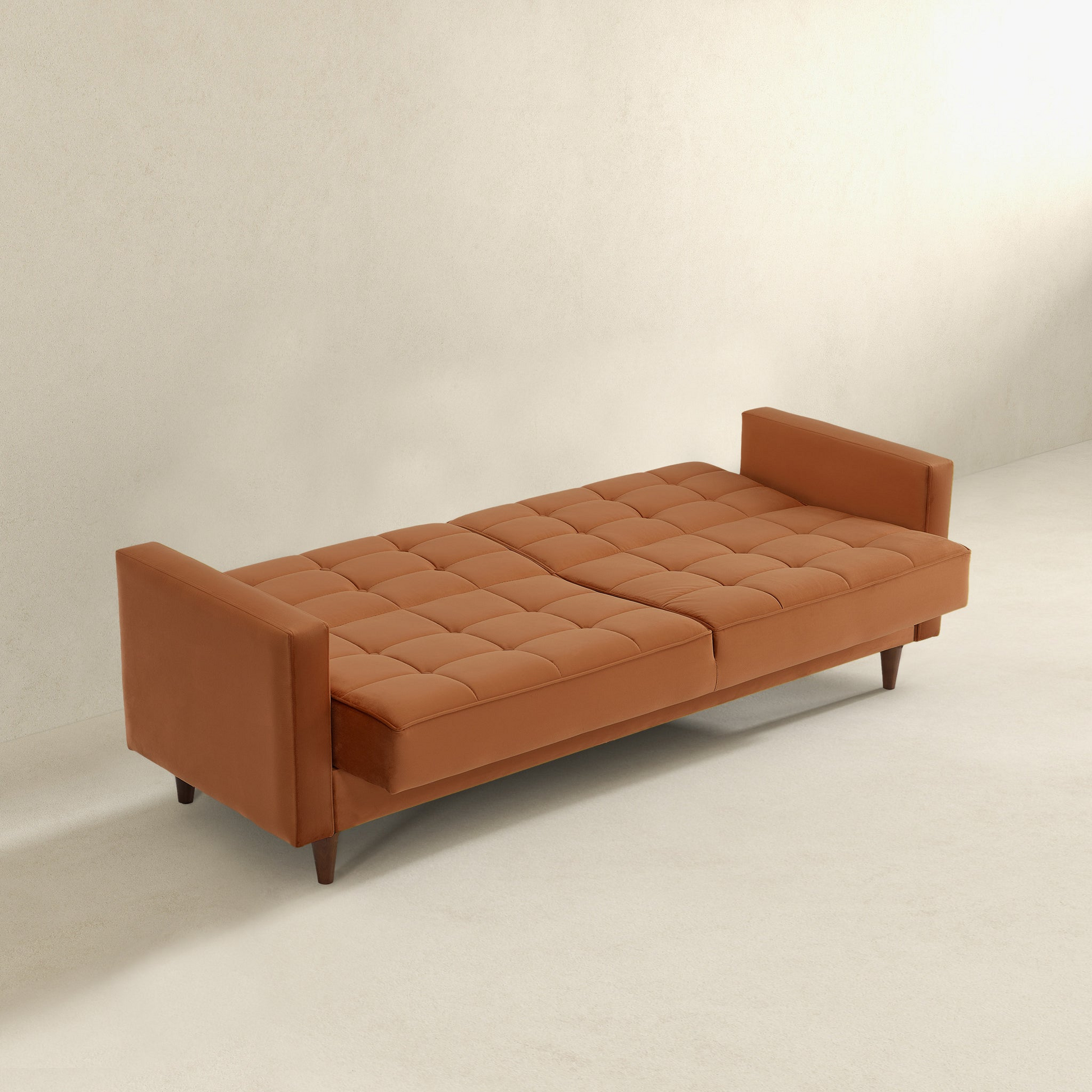 Benara Burnt Orange Velvet Sleeper Sofa Burnt Orange Velvet Metal Primary Living Space Tufted Back Mid Century Modern Foam Velvet 3 Seat