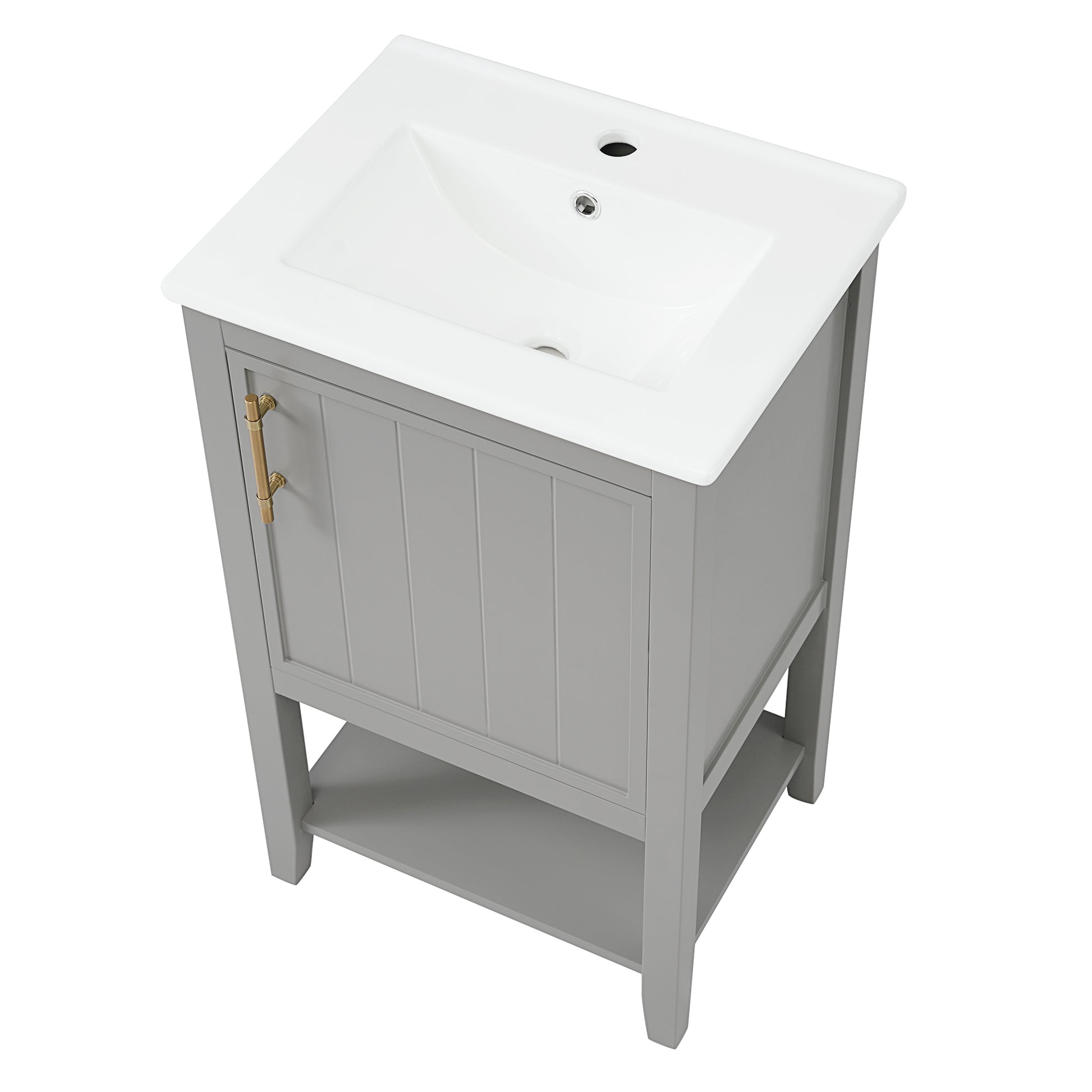 20" Bathroom Vanity With Sink, Bathroom Cabinet With Soft Closing Door, Storage Rack And Open Shelf, Grey Grey Solid Wood Mdf