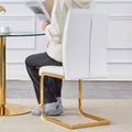 Luxury Simple Arch Chair Set Of 4 White Pu Material High Resilience Dining Chair With Arched Metal Gold Leg. White Gold Metal,Pu