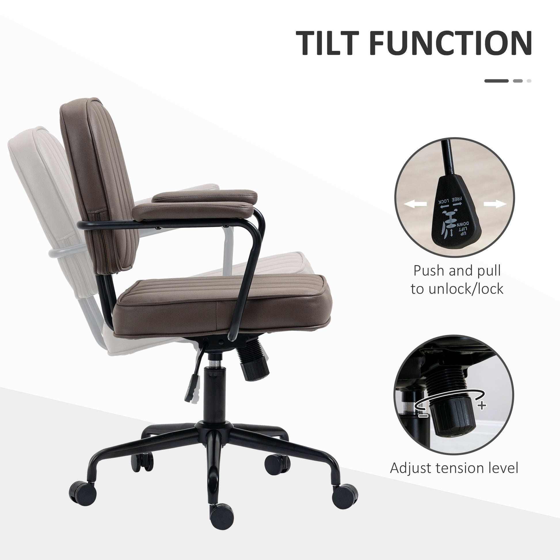 Vinsetto Home Office Chair, Microfiber Computer Desk Chair With Swivel Wheels, Adjustable Height, And Tilt Function, Light Brown Brown Polyester