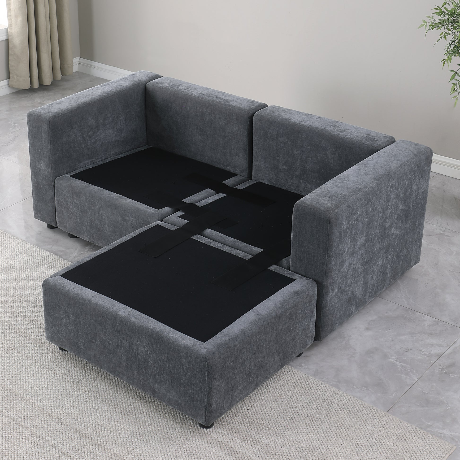 68.5" Loveseat Sofa With Ottoman Modular Sectional Beautiful Seat Couch Small L Shaped Upholstered Couch For Living Room Apartment Small Space, Chenille Grey Grey Fabric 3 Seat