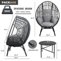 3 Pieces Patio Egg Chairs Model 3 With Side Table Set,Black Color Pe Rattan And Grey Cushion Yes Black Foam Steel