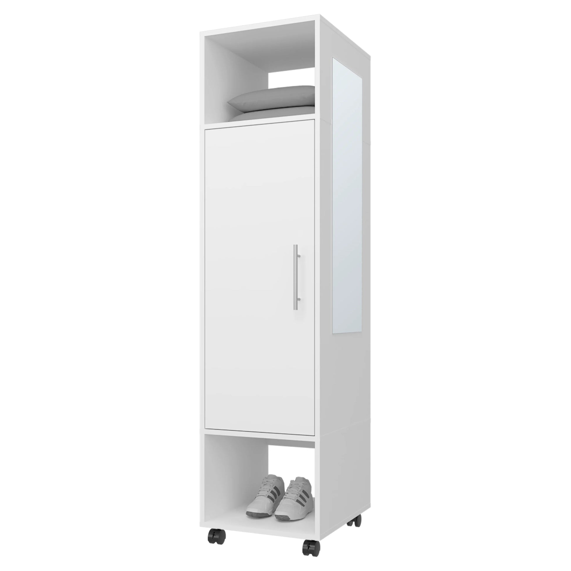 White 1 Door Wardrobe With Mirror And Open Storage White Particle Board Melamine