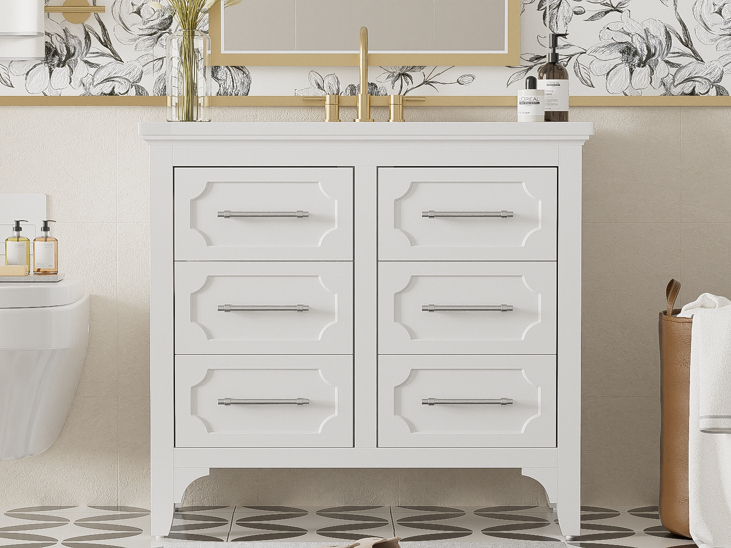 36'' Bathroom Vanity With Resin Sink Combo, Free Standing Single Vanity Set With Four Drawers, Solid Wood Frame Bathroom Storage Cabinet Same As Sw000128Aak White Bathroom Modern Solid Wood Mdf