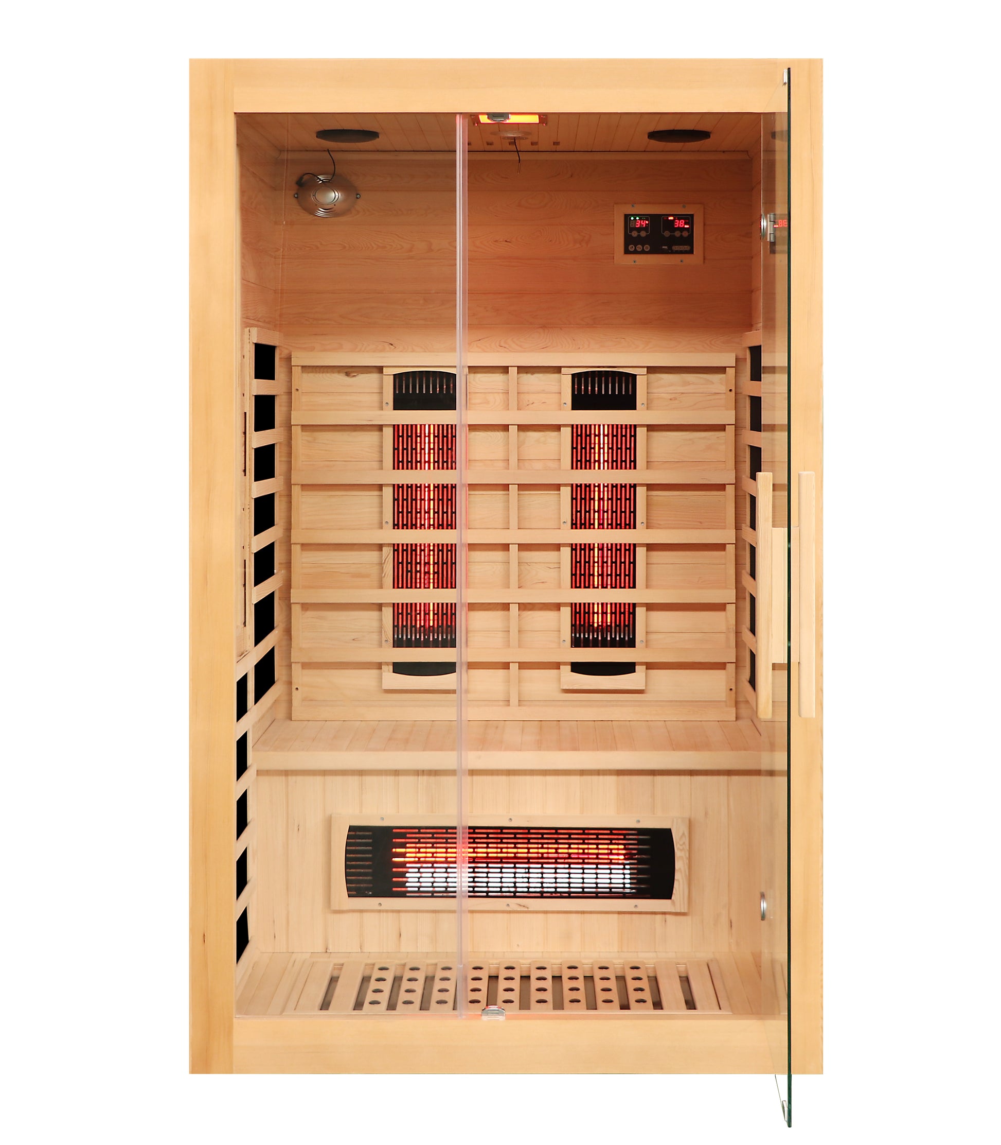 2 To 3 Person Hemlock Wood Low Emf Far Infrared Sauna For Home With Led Control Panel And Tempered Glass Door Natural Wood Metal & Wood