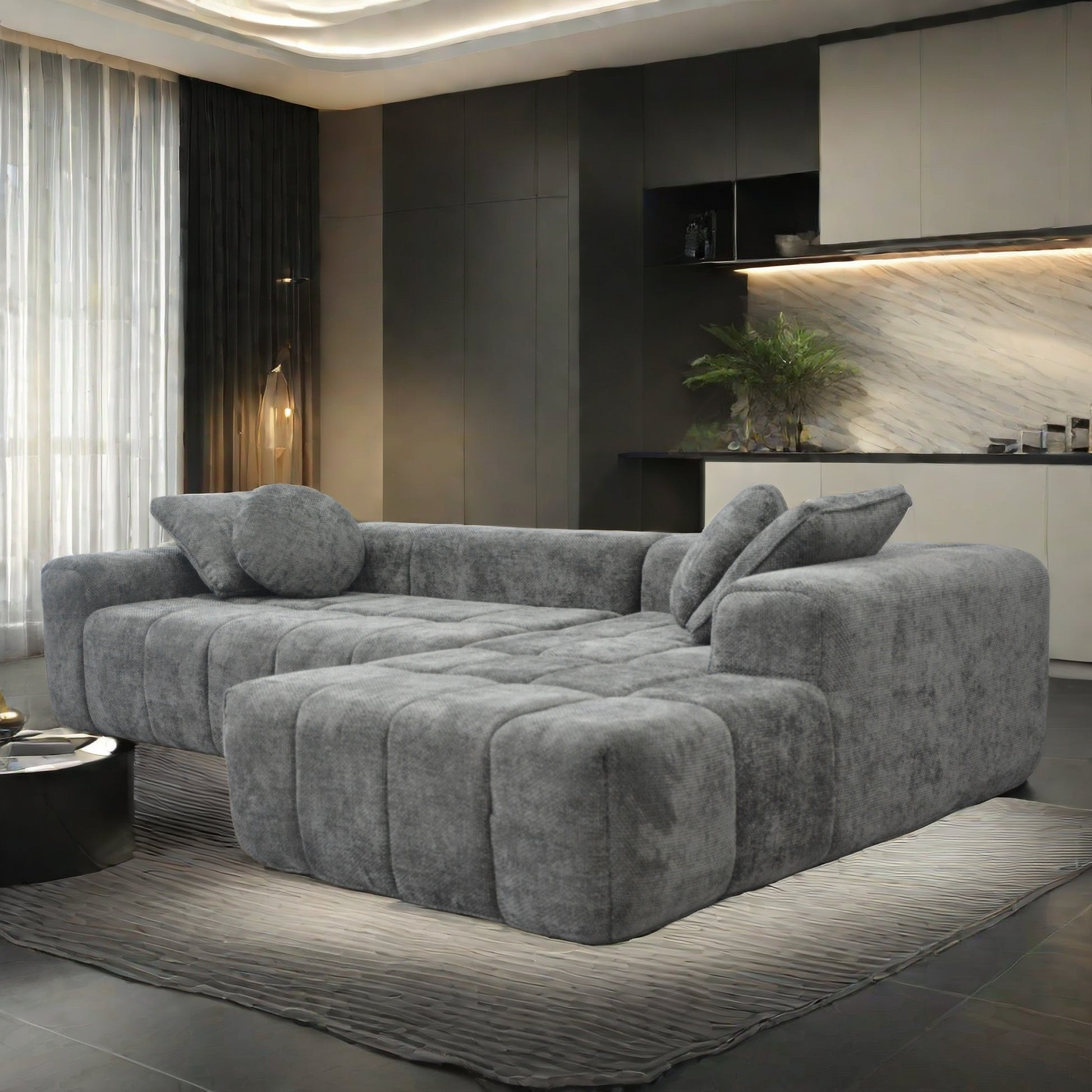 L Shaped Modular Modern Compressed Gray Sofa,Comfy Corduroy Fluffy Couch With Deep Seat,No Assembly Required Couch For Living Room Gray Linen Wood Primary Living Space Soft Cushion Back Extra Heavy