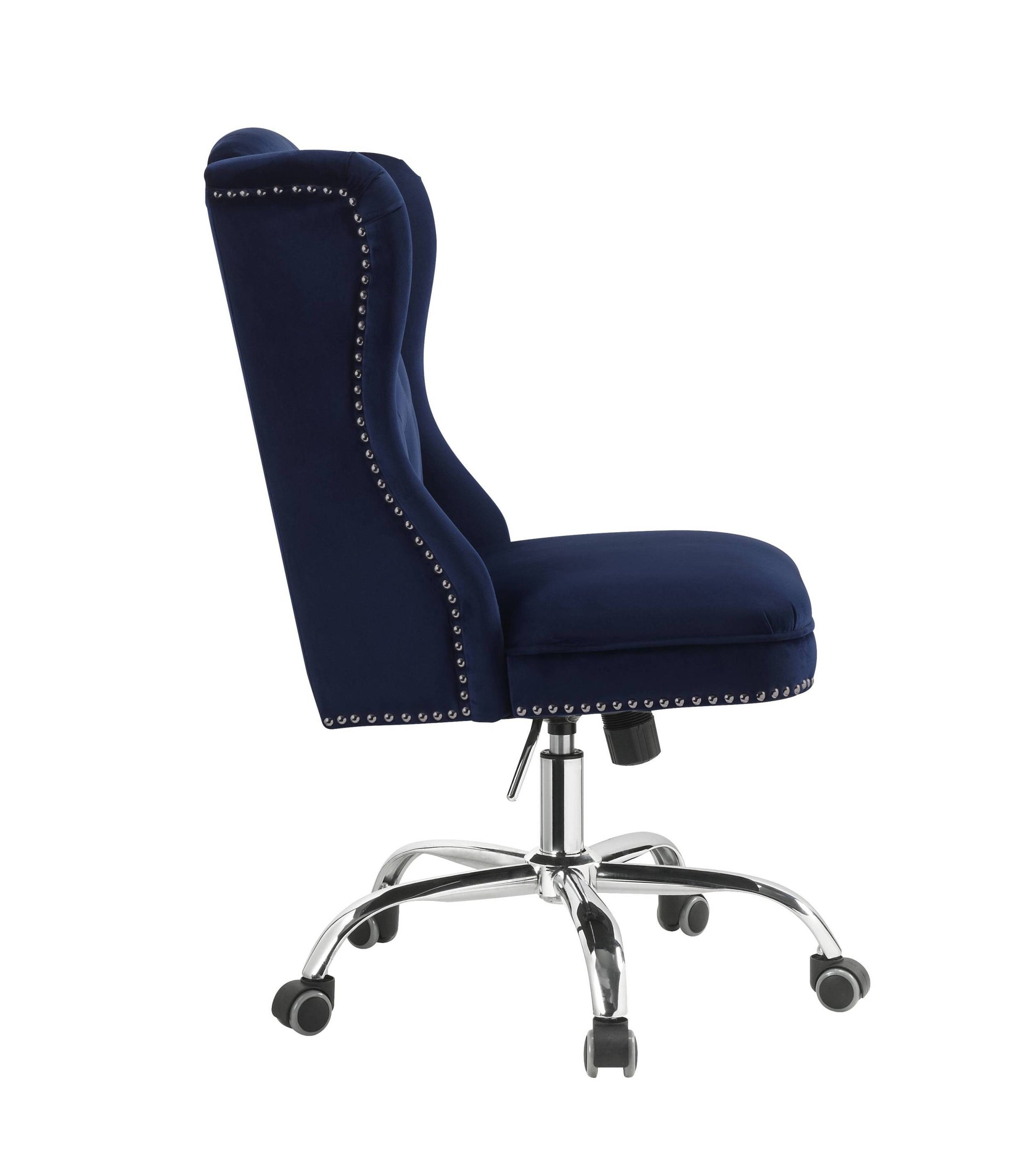 Midnight Blue Swivel Office Chair With Wing Back Caster Solid Blue Office Office Chairs Solid Back Swivel Fabric Metal