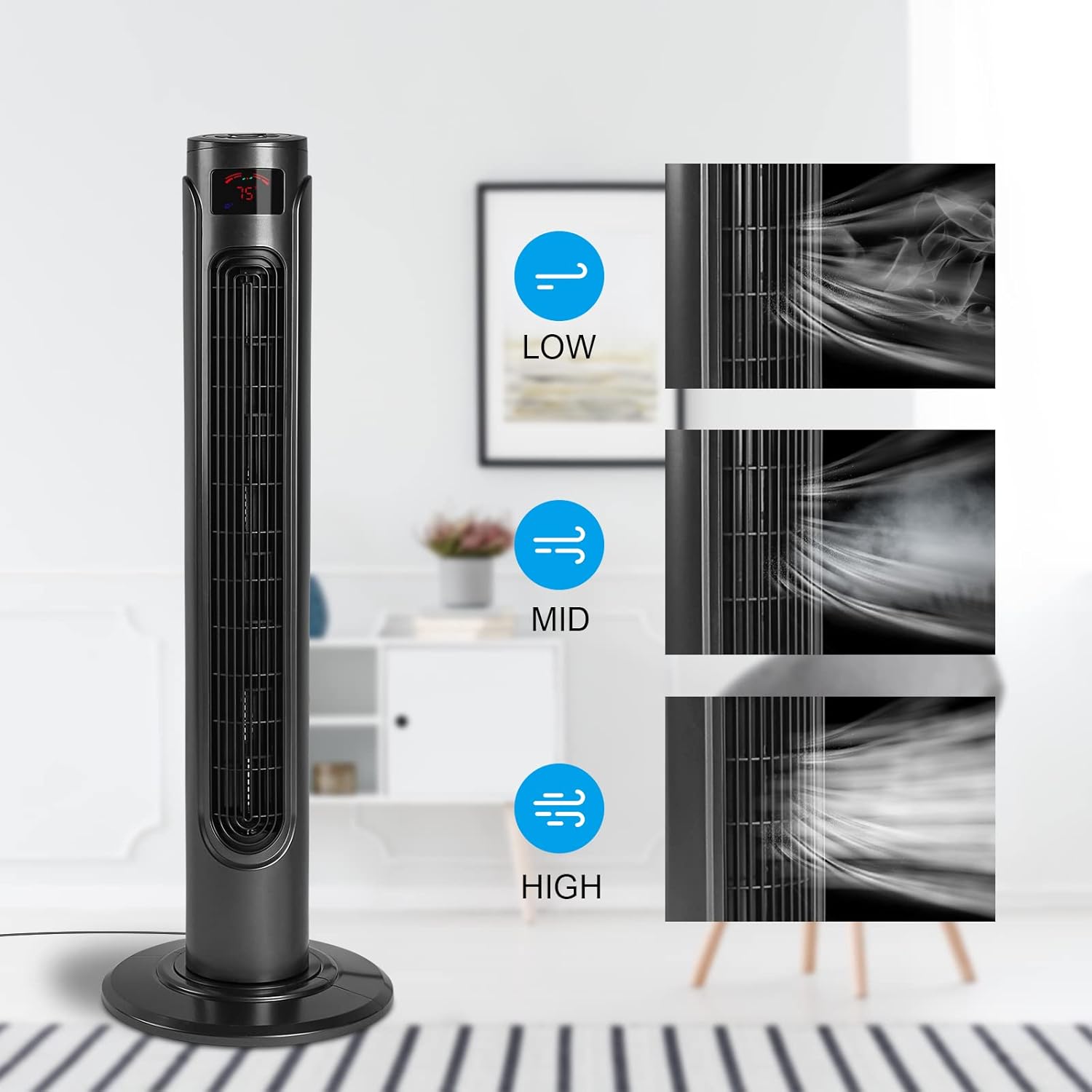 36 Inch Electric Oscillating Tower Fan With Remote Control For Indoor, Bedroom And Home Office, Black Black Plastic