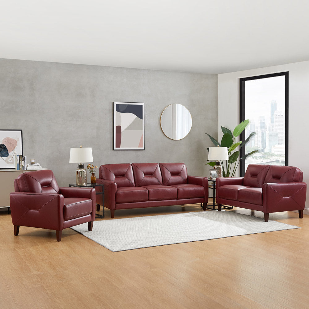 Mavis Leather Chair Red Memory Foam Genuine Leather