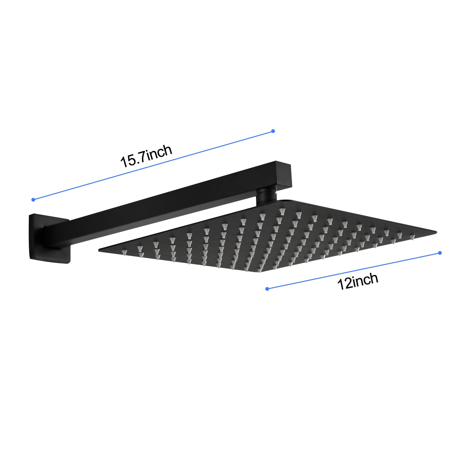 12" Wall Mount Rainfall Square Shower Head Matte Black Stainless Steel