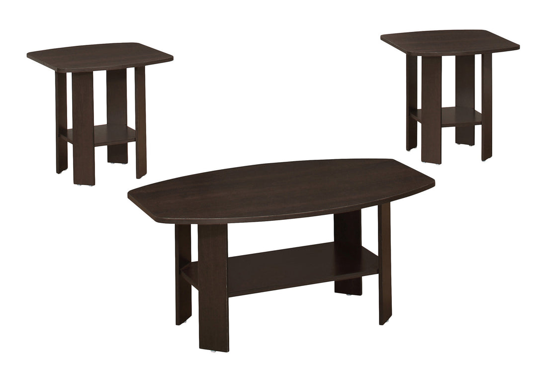 Table Set, 3Pcs Set, Coffee, End, Side, Accent, Living Room, Brown Laminate, Transitional Espresso Particle Board