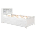 Twin Size Platform Bed With Storage Headboard, Usb, Twin Size Trundle And 3 Drawers, White Box Spring Not Required Twin White Wood Bedroom Bed Frame Solid Wood Mdf