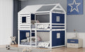 Full Size Bunk Wood House Bed With Tent, Blue White Full Blue Solid Wood Mdf