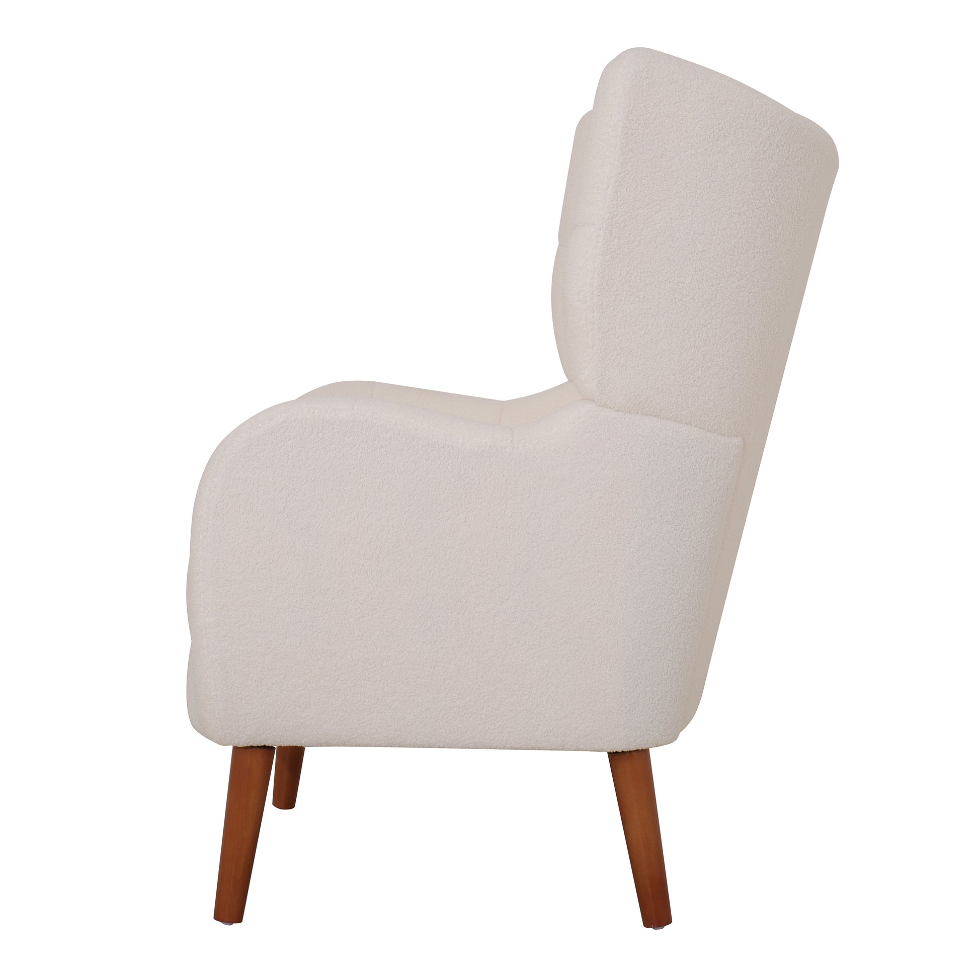 Mid Century Accent Chair, Ivory White, Modern Retro Club Chair, Birch Frame, Upholstered Teddy Wool Fabric, Single Sofa Armchair For Small Spaces, Living Room, Bedroom, Reading Corner, Balcony,Office Ivory White Espresso Primary Living Space