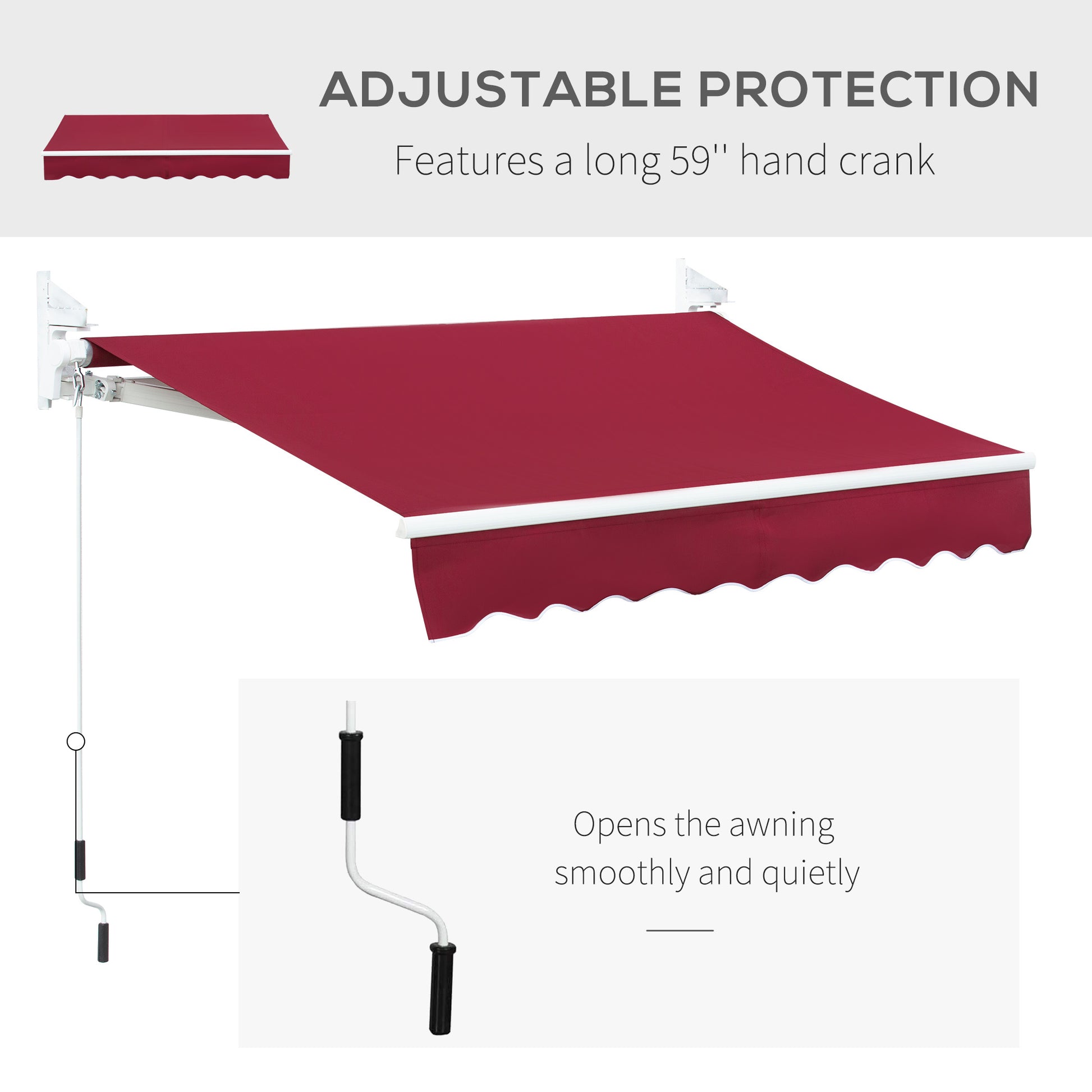 Outsunny 8' X 7' Patio Retractable Awning, Manual Exterior Sun Shade Deck Window Cover, Wine Red Red Aluminum