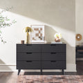 Mid Century Hans 6 Drawer Dresser With Cut Out Handles, Black Black Mdf Mdf