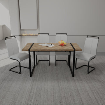 59 "Rural Industrial Rectangular Mdf Light Wood Dining Table Set And Pu Armless Dining Chair Set, 4 Piece. Kitchen Black Metal Table Leg Dining Chair Set White Natural Mdf