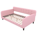 Twin Size Upholstered Tufted Daybed With 4 Support Legs, Pink Box Spring Not Required Twin Pink Wood Bedroom Daybeds Linen Upholstered