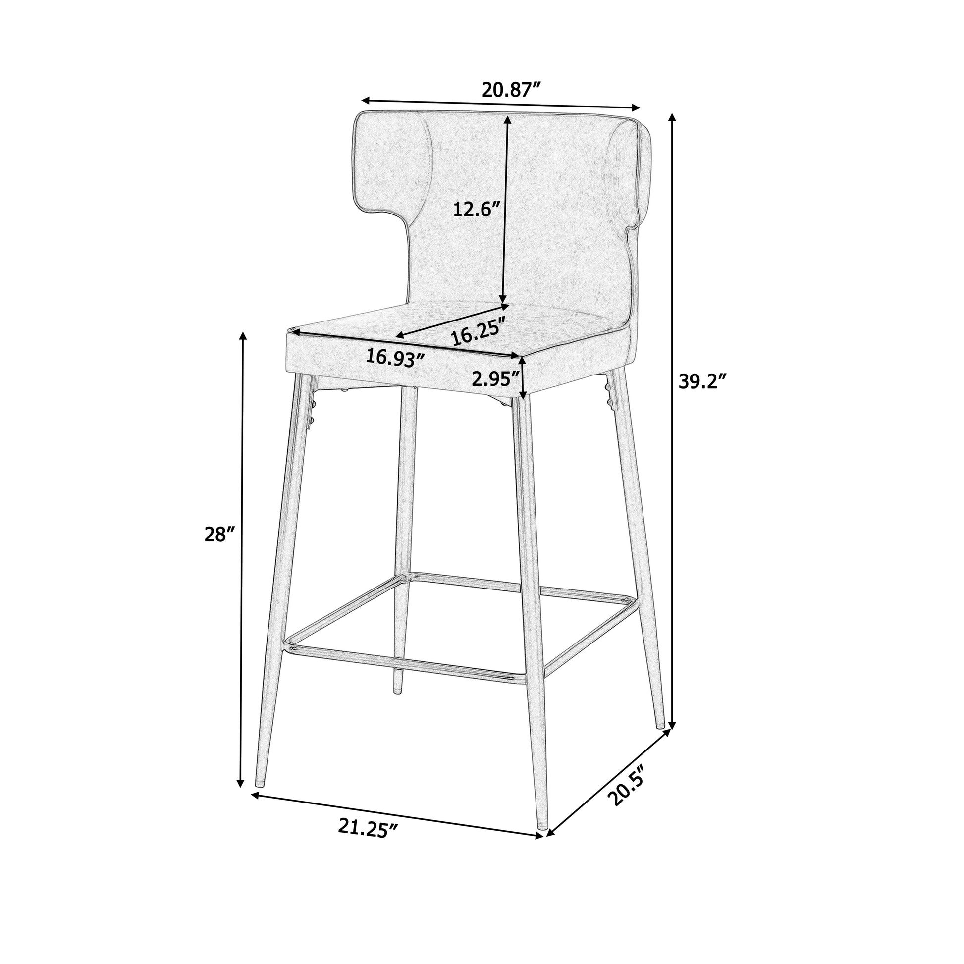 28Inch Counter Height Bar Stools Set Of 2, Modern Bar Upholstered Chairs With Pu Leather, Metal Footrest And Frame For Kitchen Island, Bar Table, Dining Room, Gray Solid Kitchen Solid Back Set Of 2