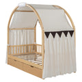 Twin Size Bed With Arched Roof And 2 Drawers, Natural Twin Natural Plywood