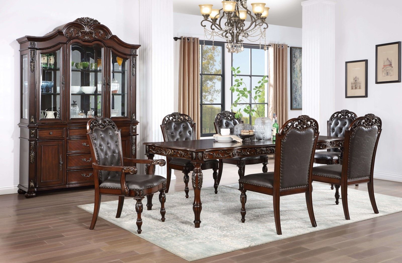 Traditional Set Of 2Pcs Arm Chairs Brown Cherry Solid Wood Espressotufted Formal Dining Room Brown Brown Dining Room Luxury,Traditional,Vintage Dining Chairs Rubberwood Set Of 2 Solid Wood