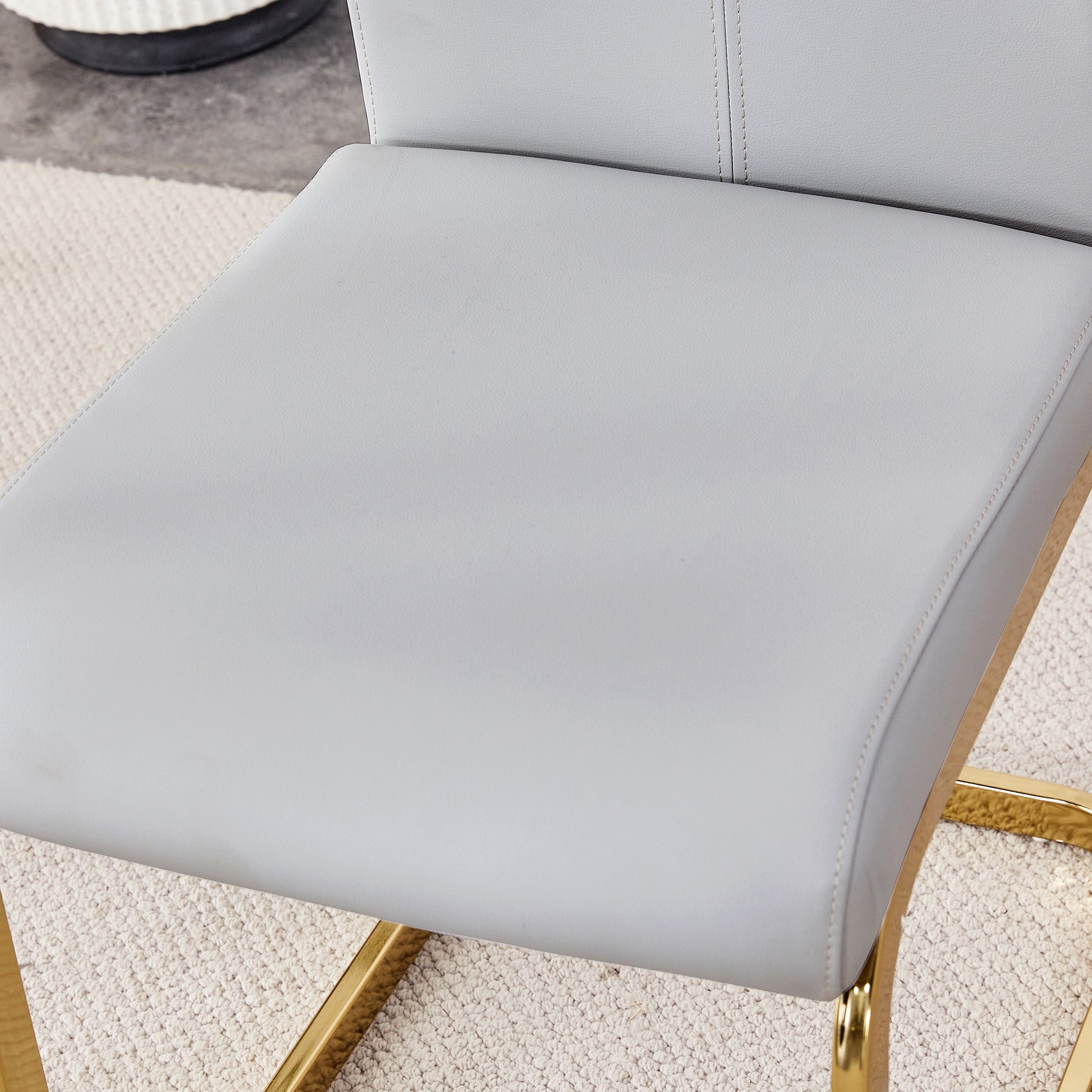 Table And Chair Set, Rock Plate Table Top, Gold Metal Table Legs, Stable And Beautiful, Suitable For Most Home Styles. Modern Simple Dining Table, Comfortable Seating. Grey Gold Seats 6 Sintered Stone
