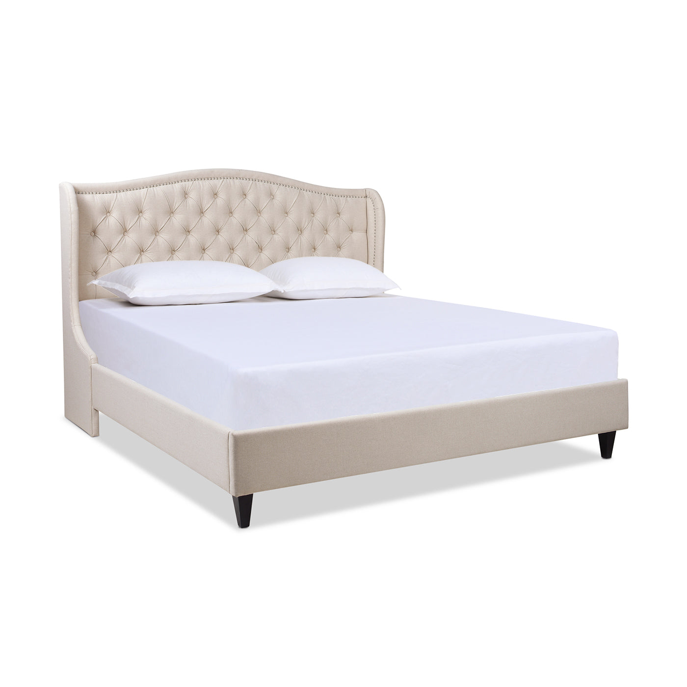 Coverley Tufted Shelter Platform Bed, King, Sky Neutral Beige Polyester Box Spring Not Required King Beige Wood Foam Polyester Polyester