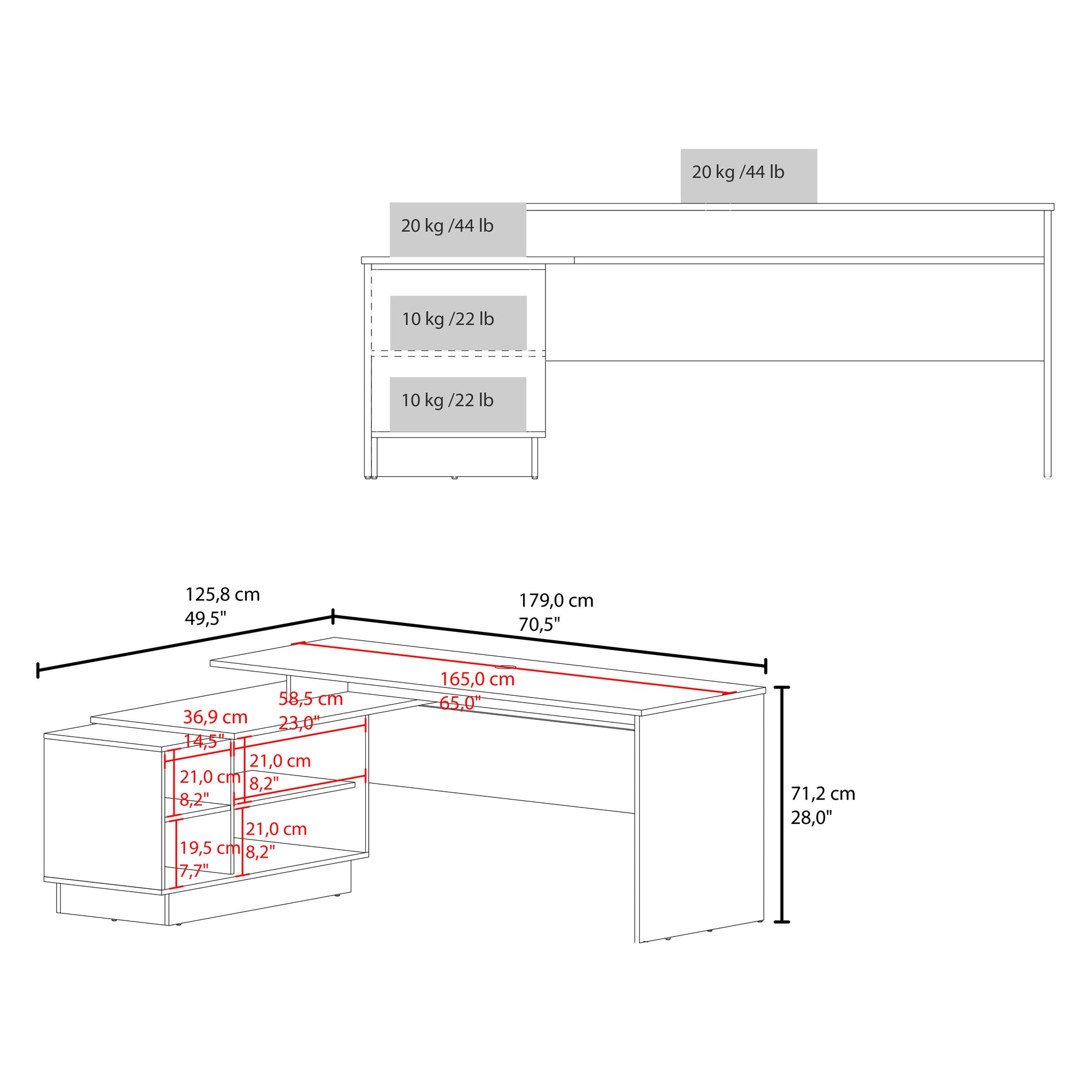 Emery L Shaped 70" Wide Desk With One Cabinet And Two Open Shelves White Computer Desk Office Modern Freestanding Rectangular Shelves Desk Rectangular Particle Board