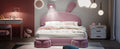 Full Size Upholstered Platform Bed With Cartoon Ears Shaped Headboard And Light, Pink Box Spring Not Required Full Pink Wood Bedroom Bed Frame Velvet Upholstered