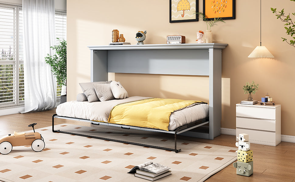 Twin Size Murphy Bed, Can Be Folded Into A Cabinet, Gray Twin Box Spring Not Required Grey Murphy Solid Wood Mdf