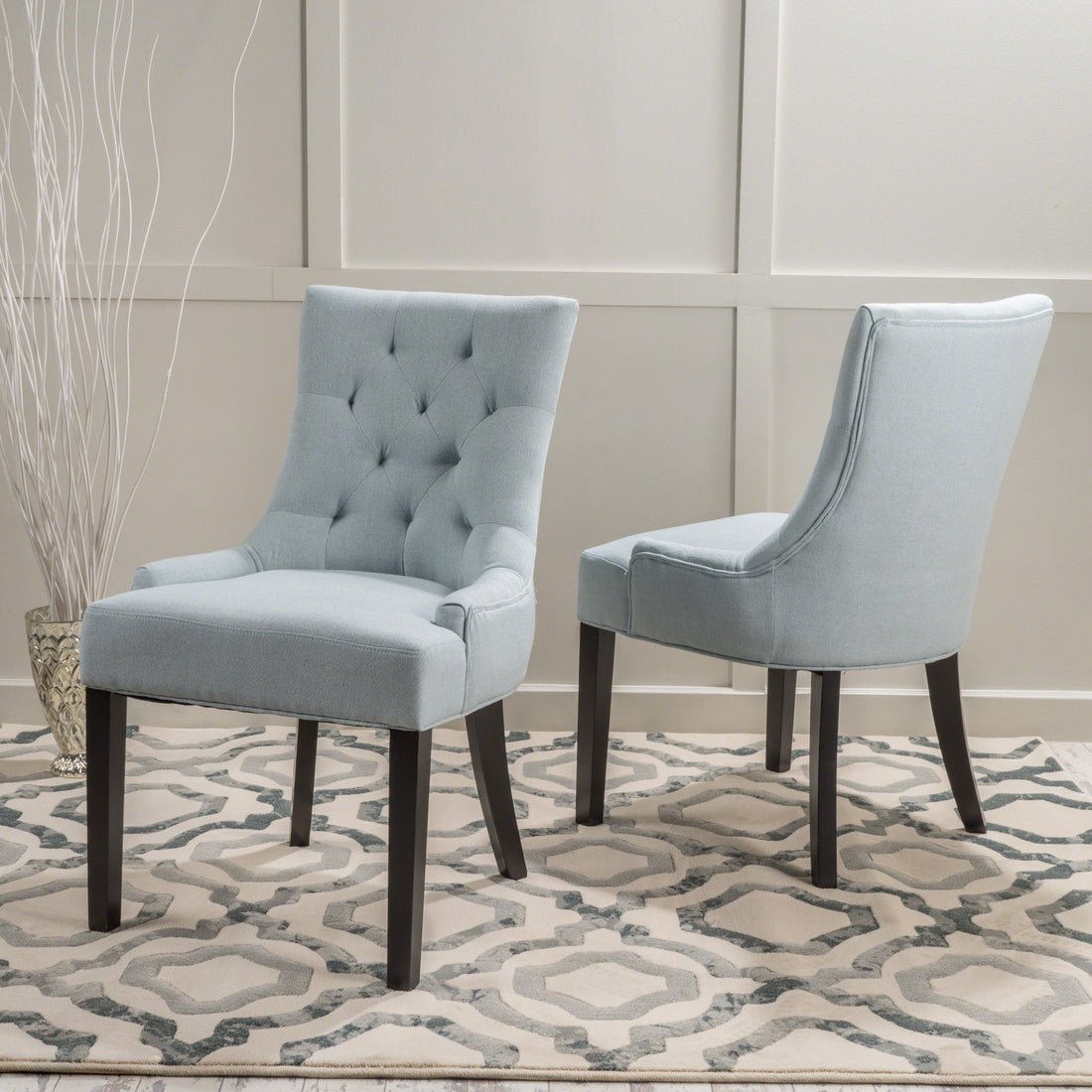 Cheney Dining Chair Kd Light Blue Wood Fabric