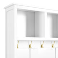 Versatile 4 In 1 Hall Tree With 6 Golden Hooks, Brown Wood Grain Bench With Multiple Storage Space, Entryway Coat Rack With 2 Drawers For Living Room, Hallway, White, 47.2''W*76.6''H White Primary