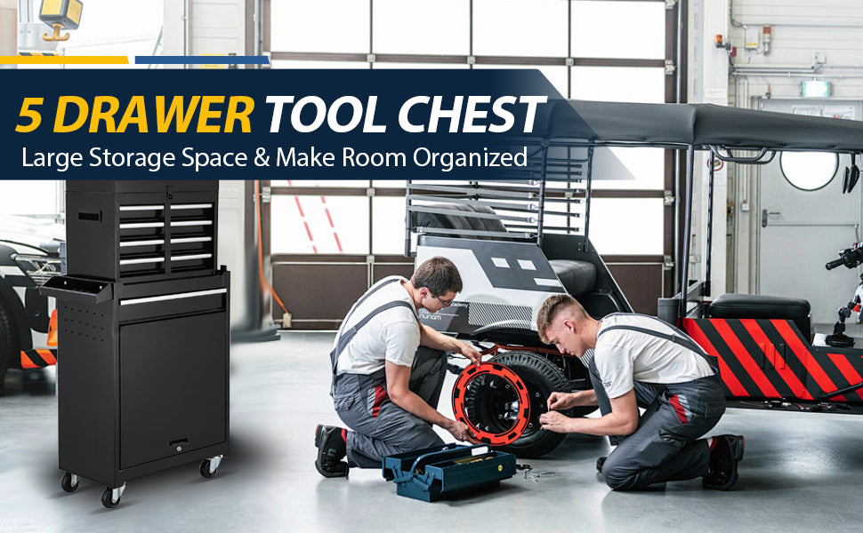 Tool Chest,5 Drawer Rolling Tool Storagecabinet With Enhanced Packaging, Detachabletop Tool Box, Metal Tool Cart For Garageworkshop,Black Black Iron