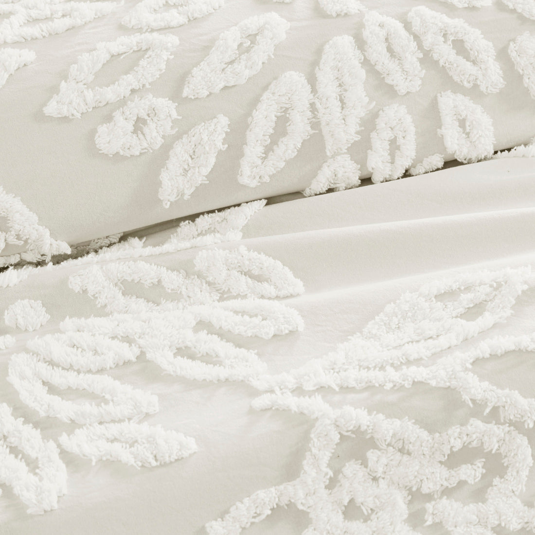 3 Piece Tufted Cotton Chenille Floral Comforter Set Off White King Cal King King Off White Cotton