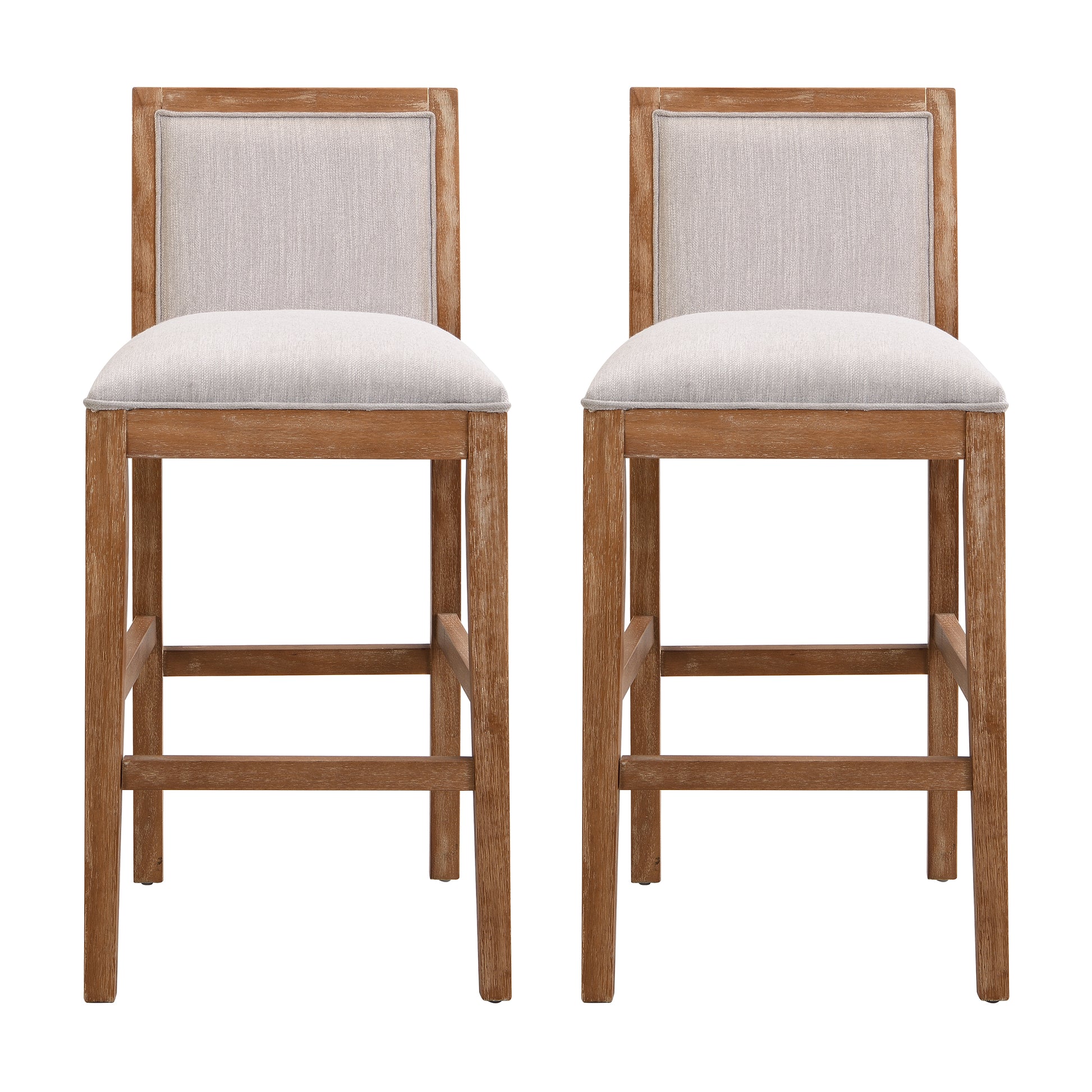 30.5 Inch Height Bar Stools Set Of 2, Rubber Wood Frame,Fabric Sponge Cushion And Upholstered Barstools, Retro Bar Chairs Suitable For Kitchen Island,Bedroom,Dining Room. Rubberwood Beige,Wood