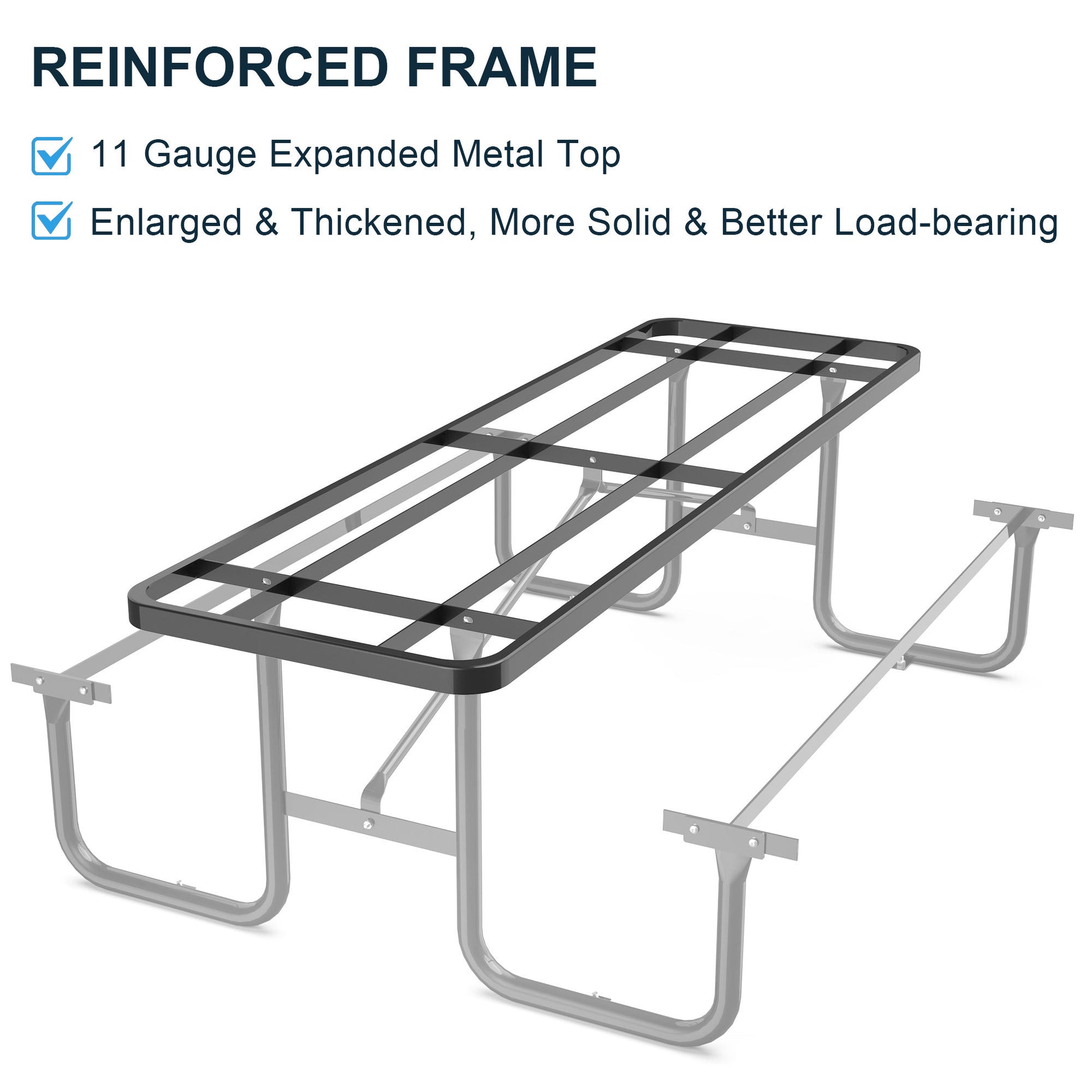 96" Expanded Metal Rectangular Picnic Table, Black Black Steel Steel