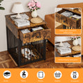 Dog Crate Furniture, Dog House, Decorative Dog Kennel With Drawer, Indoor Pet Crate End Table For Small Dog, Iron Tube Dog Cage, Chew Proof Brown Mdf