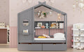 Wooden Twin Size House Bed With 2 Drawers,Kids Bed With Storage Shelf, Gray Twin Gray Solid Wood