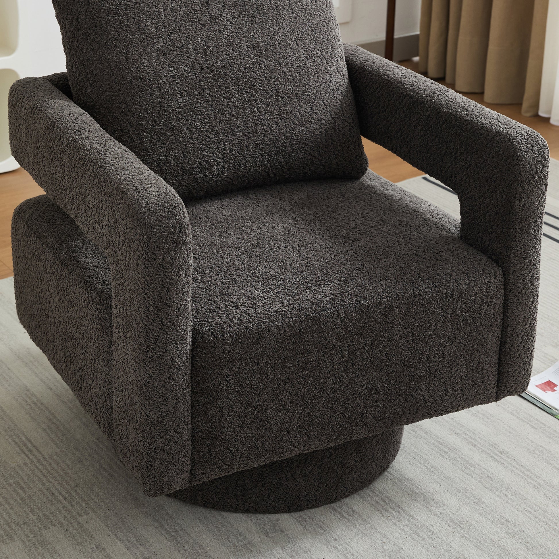 29.13" W Square Swivel Accent Chair, Modern Rotating Arm Chair With Open Back,360 Degree Rotation, Lounge Club Chair With Removable Back Cushion For Living Room, Hotel, Bed Room,Charcoal Charcoal