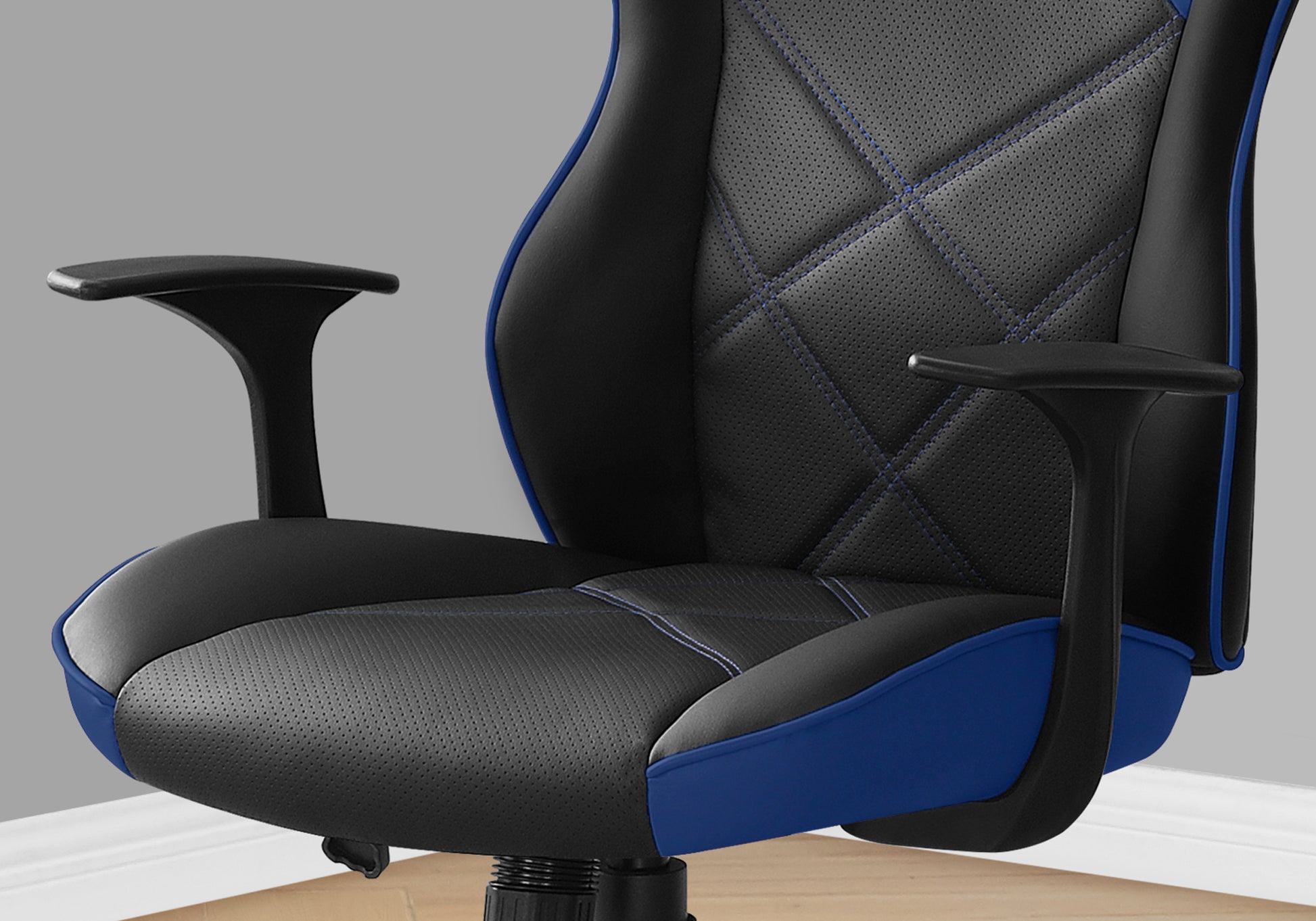 Office Chair, Gaming, Adjustable Height, Swivel, Ergonomic, Armrests, Computer Desk, Work, Black And Blue Leather Look, Black Metal, Contemporary, Modern Black Foam Polyurethane